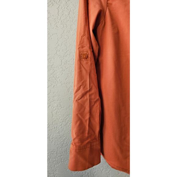 Chico's‎ Silky Soft Relaxed Button Down  Shirt Women Size 0 Small Petite Orange - Picture 4 of 6